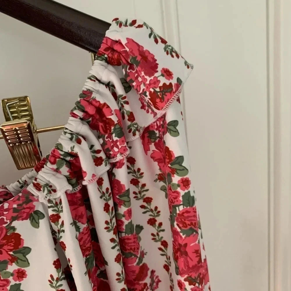 Smith & Quinn Floral Peplum Top Pink Puff Sleeve Romantic XS - Picture 2 of 4